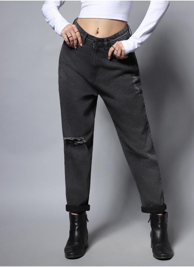 HIGH STAR - Sliced Knee Relaxed Fit Cropped Jeans by Styli - Image 1