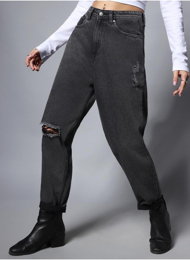 HIGH STAR - Sliced Knee Relaxed Fit Cropped Jeans by Styli - Image 1