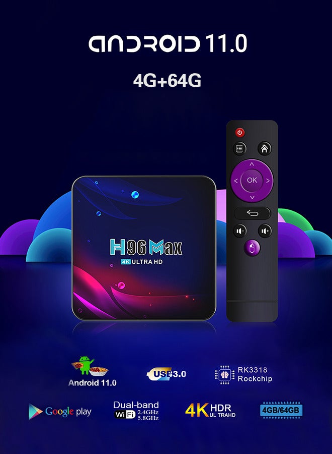 H96 Max 4K Ultra HD Android 11.0 4GB RAM 64GB ROM TV Box with Dual WIFI6 Bluetooth Smart Set Top Box  - Image 2
