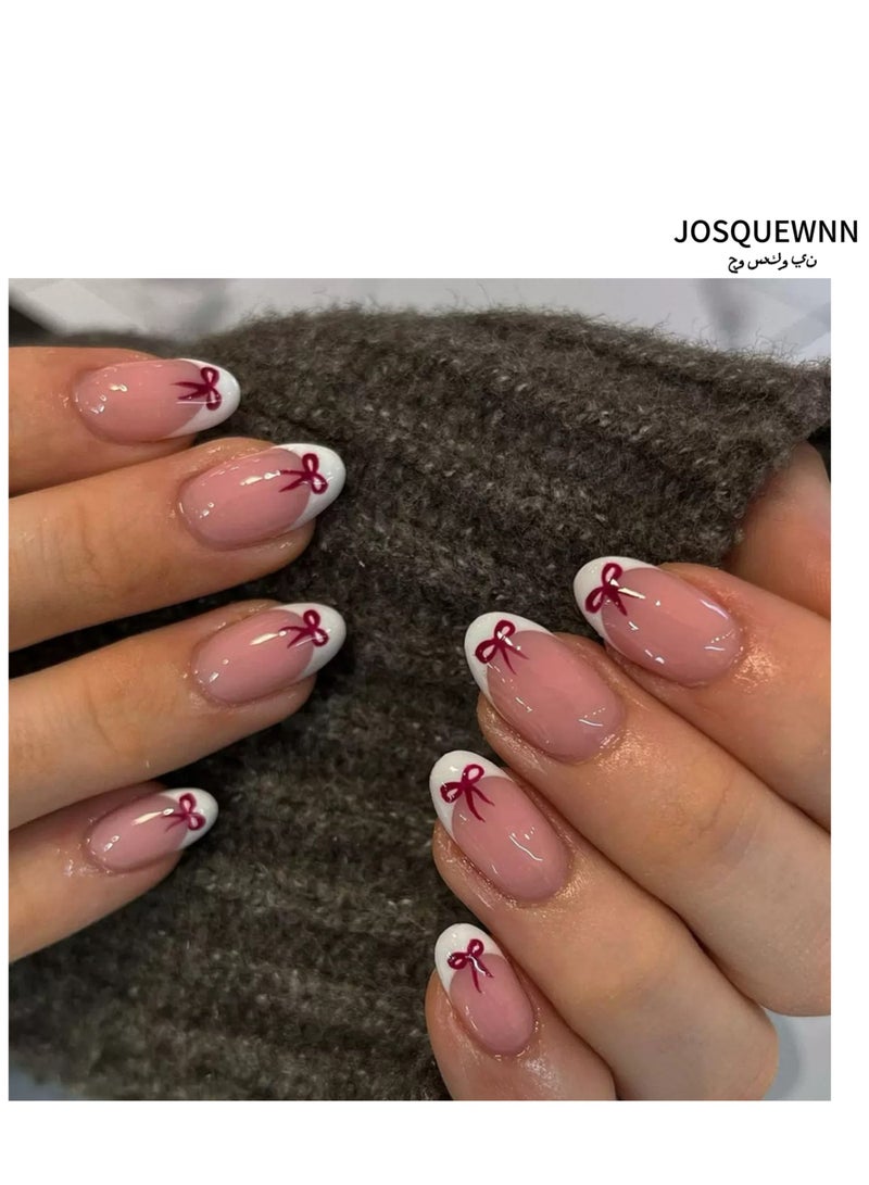 JOSQUEWNN Press On Nails 24pcs, New Minimalist French White Tip, a Set Of 24 Refreshing Art Pieces, Perfect For Both Everyday Wear. Acrylic Nails With Glue Kit. - Image 1