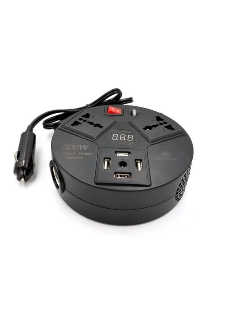 محول طاقة للسيارة 300 واط من 12V إلى 220V مع مخرجين كهرباء عالميين ومنافذ USB وشاشة رقمية وحماية متعددة للاستخدام في السفر والتخييم - Image 3