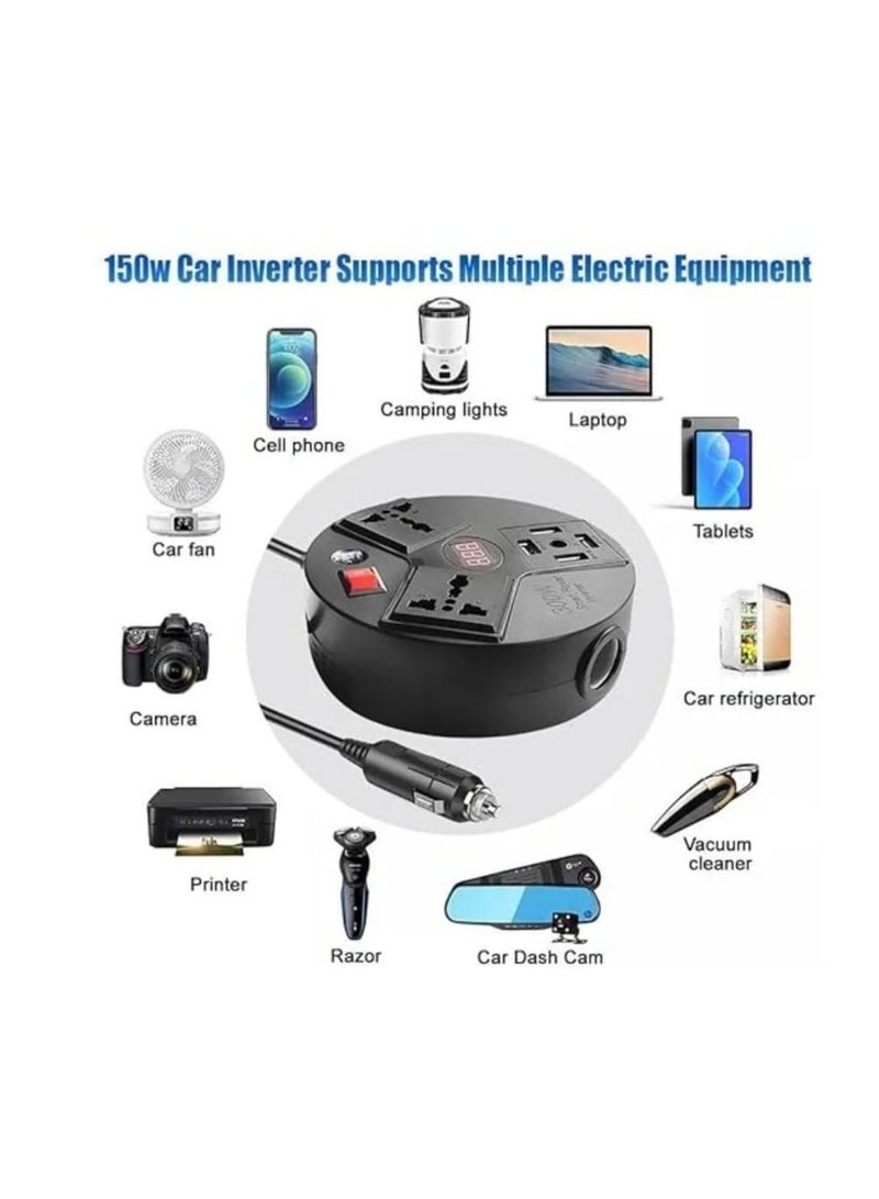 محول طاقة للسيارة 300 واط من 12V إلى 220V مع مخرجين كهرباء عالميين ومنافذ USB وشاشة رقمية وحماية متعددة للاستخدام في السفر والتخييم - Image 5