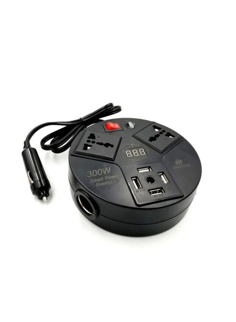 محول طاقة للسيارة 300 واط من 12V إلى 220V مع مخرجين كهرباء عالميين ومنافذ USB وشاشة رقمية وحماية متعددة للاستخدام في السفر والتخييم - Image 4