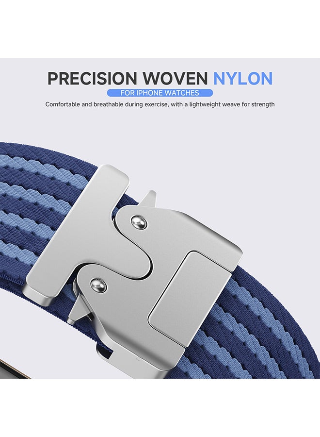 O Ozone Nylon Sport Loop Watch Bands for Apple Watch 10 | Ultra 2 | 9 | 8 | 7 | 6 | SE, 49/46/45/44mm, Elastic Nylon Strap with Parachute Metal Lock - Blue - Image 3
