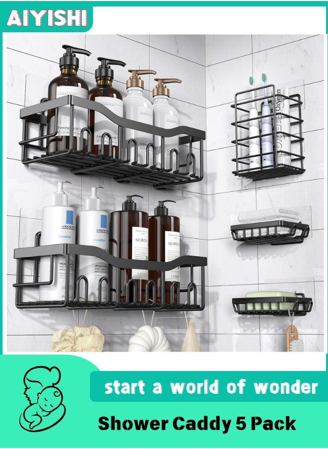 AIYISHI Shower Caddy 5 Pack, Adhesive Bathroom Organizer for Bathroom Storage Kitchen, No Drilling, Large Capacity, Rustproof Stainless Steel Bathroom Organizer Shelves for Inside Shower Rack  - Image 1