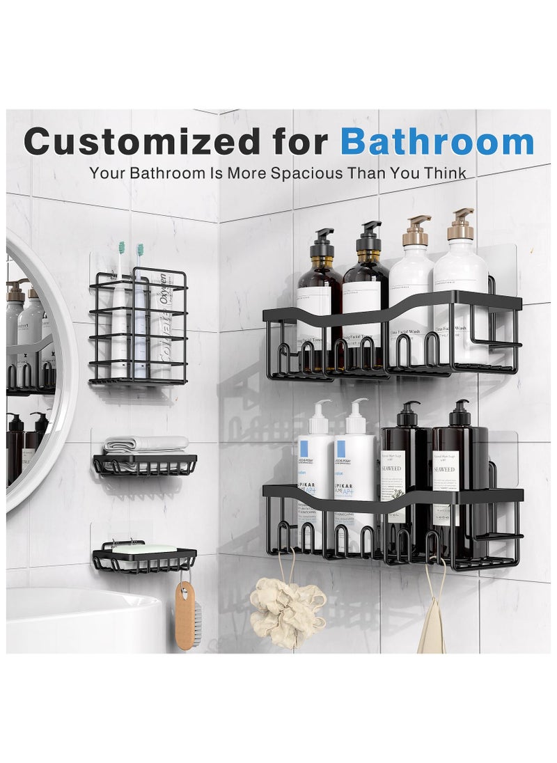 AIYISHI Shower Caddy 5 Pack, Adhesive Bathroom Organizer for Bathroom Storage Kitchen, No Drilling, Large Capacity, Rustproof Stainless Steel Bathroom Organizer Shelves for Inside Shower Rack  - Image 3