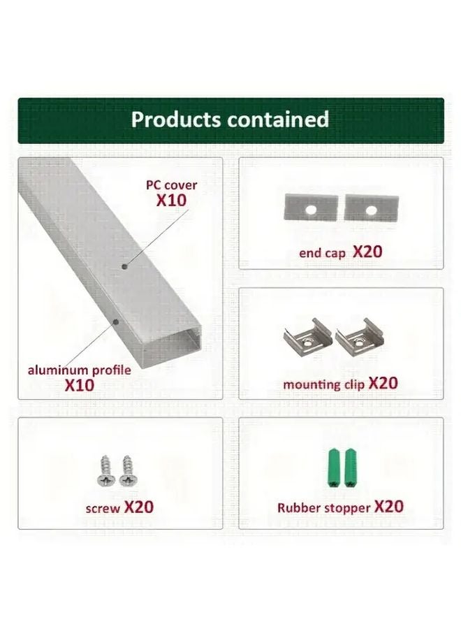 10pcs 3 3ft Linear LED Light Channel Silver Aluminum U Shaped Profile White Cover - Image 3