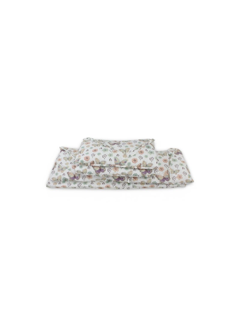 Baby Crib Bumper Set – Off-White with Flowers & Butterfly Print - Image 1
