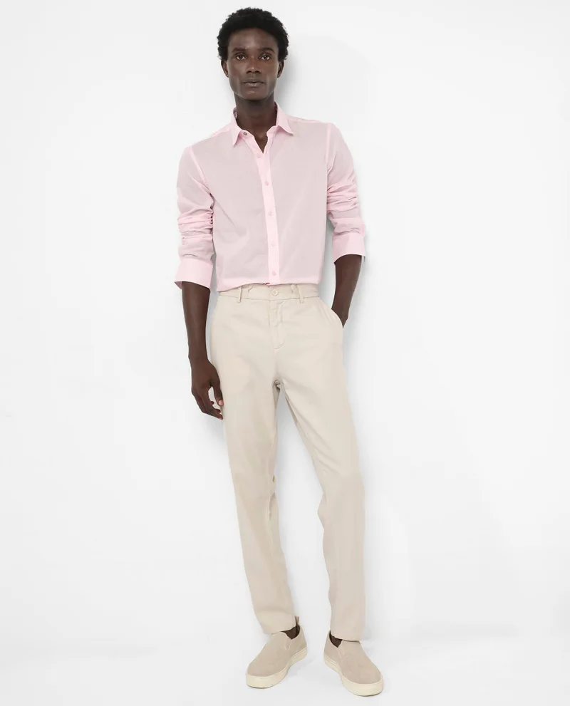 رير رابِت Rare Rabbit Men's Fullsleen Pastel Pink Cotton Fabric Full Sleeves Collared Neck Regular Fit Solid Shirt