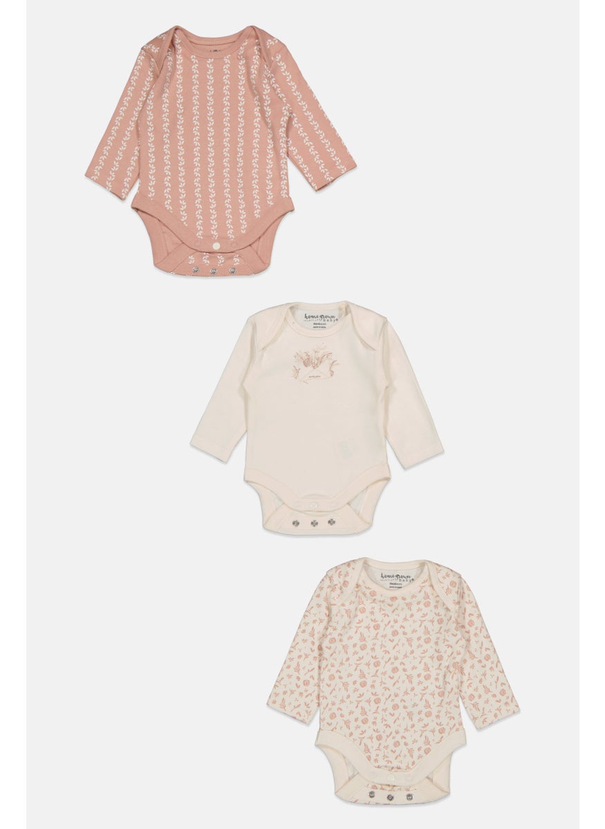 Home Grown Baby Toddlers Girl 3 Pieces Floral Print Romper, Off White  - Image 1