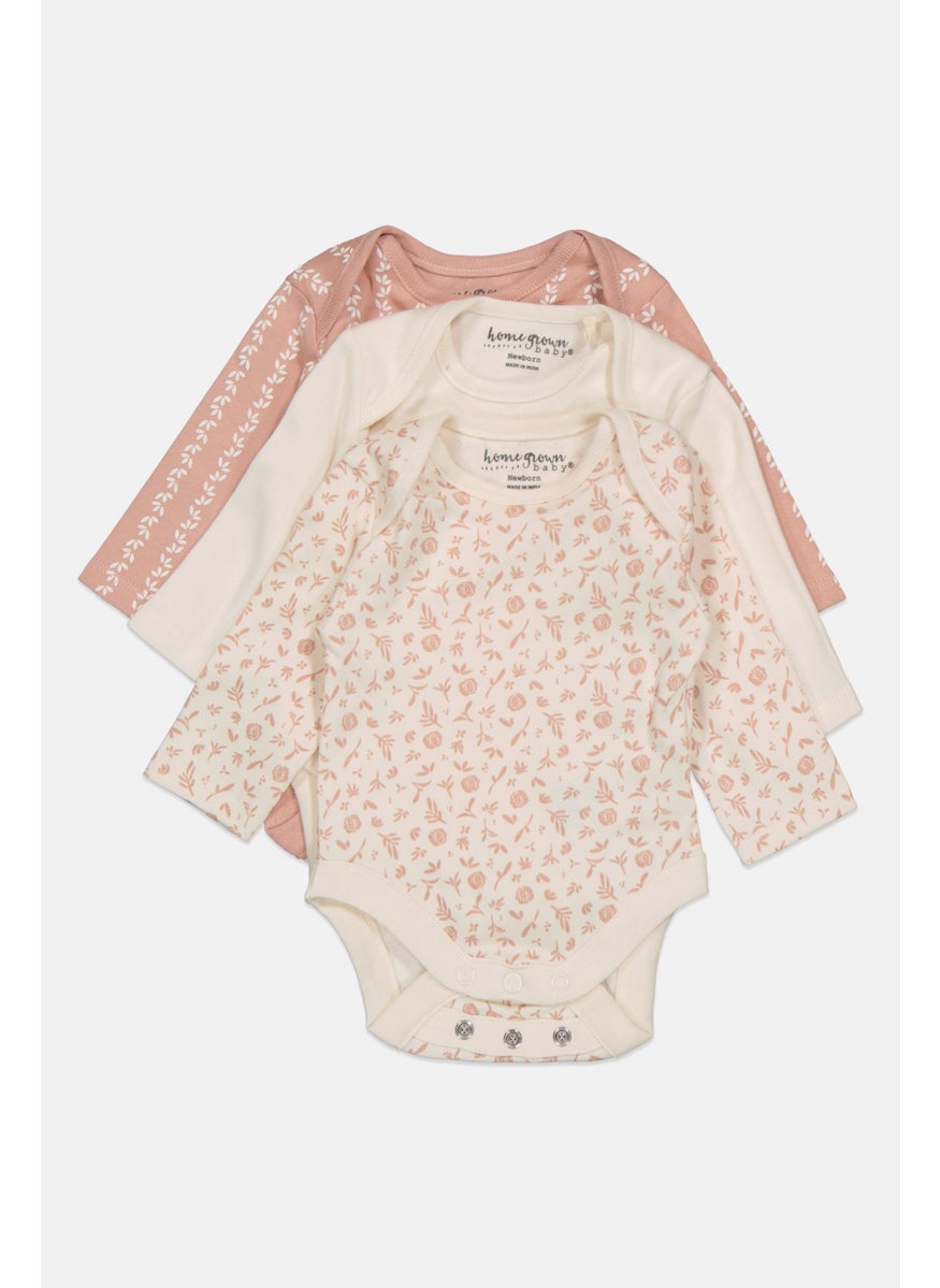 Home Grown Baby Toddlers Girl 3 Pieces Floral Print Romper, Off White  - Image 3