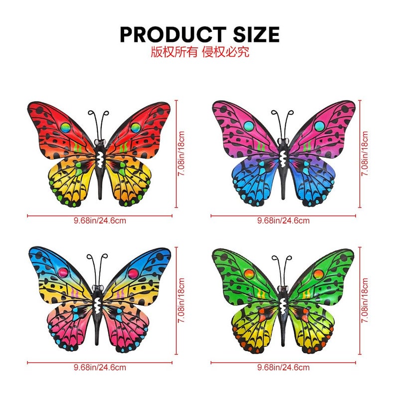 Daogtc Metal Butterfly Wall Decor - 9.6" Outdoor Fence Wall Art Decor, Hanging Decoration for Garden Yard Living Room Bedroom Patio Balcony(4 Pack) - Image 4