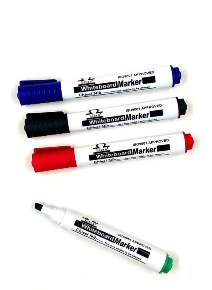 Libra Whiteboard Markers, Chisel Nib, 4 Pcs, Quick Dry, Bold Colors, Ideal for Office & Classroom Use - Image 2