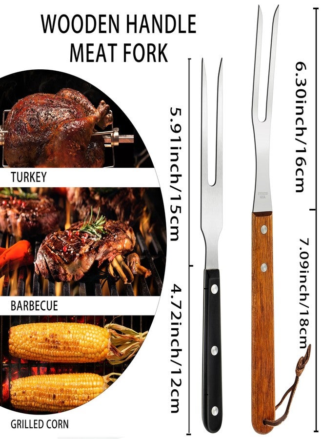 Ponpon 2Pcs Meat Forks Stainless Steel Carving Fork with Wooden Handle Barbecue Fork for Cooking Kitchen (2) - Image 2