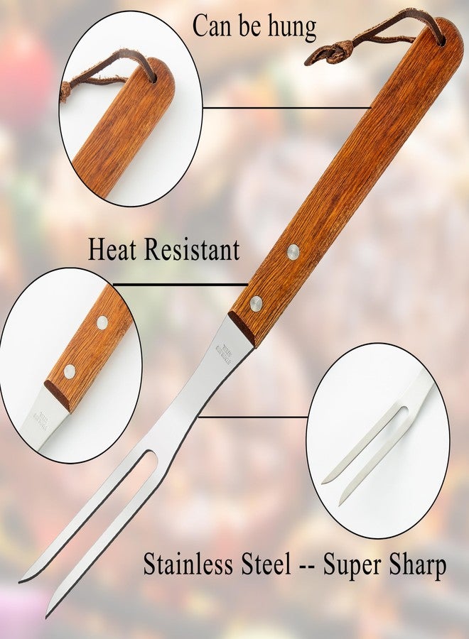 Ponpon 2Pcs Meat Forks Stainless Steel Carving Fork with Wooden Handle Barbecue Fork for Cooking Kitchen (2) - Image 3