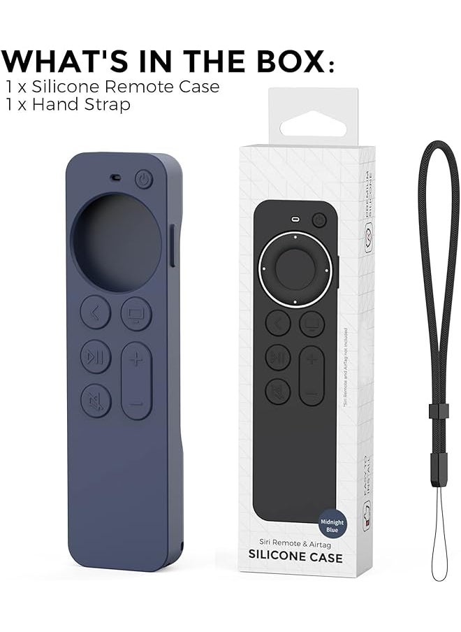 erorex - Case For Tv Siri Remote 4K 2021 For Airtag Holder Built In All Around Silicone Cover Skin Compatible With Tv Remote Siri Remote 2Nd And For Airtag Midnight Blue - Image 1