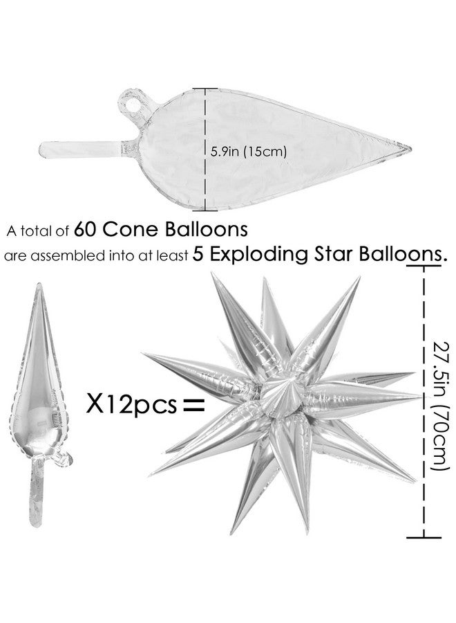 ZAKVOOR 60 Pcs Star Balloons 12 Spike Foil Explosion Party Decoration Balloons for Christmas New Year Eve Birthday (Silver) - Image 2
