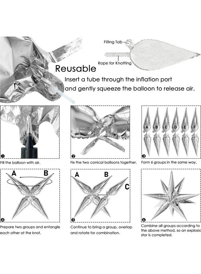 ZAKVOOR 60 Pcs Star Balloons 12 Spike Foil Explosion Party Decoration Balloons for Christmas New Year Eve Birthday (Silver) - Image 3