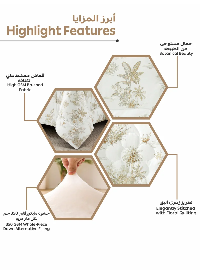 Donetella Bedding Comforter Set, King Size 250x230cm - 4-Pcs Digital Print Quilted Bed Set, Microfiber Fabric - 1 Comforter, 2 Pillow Shams,1 Cushion Cover.