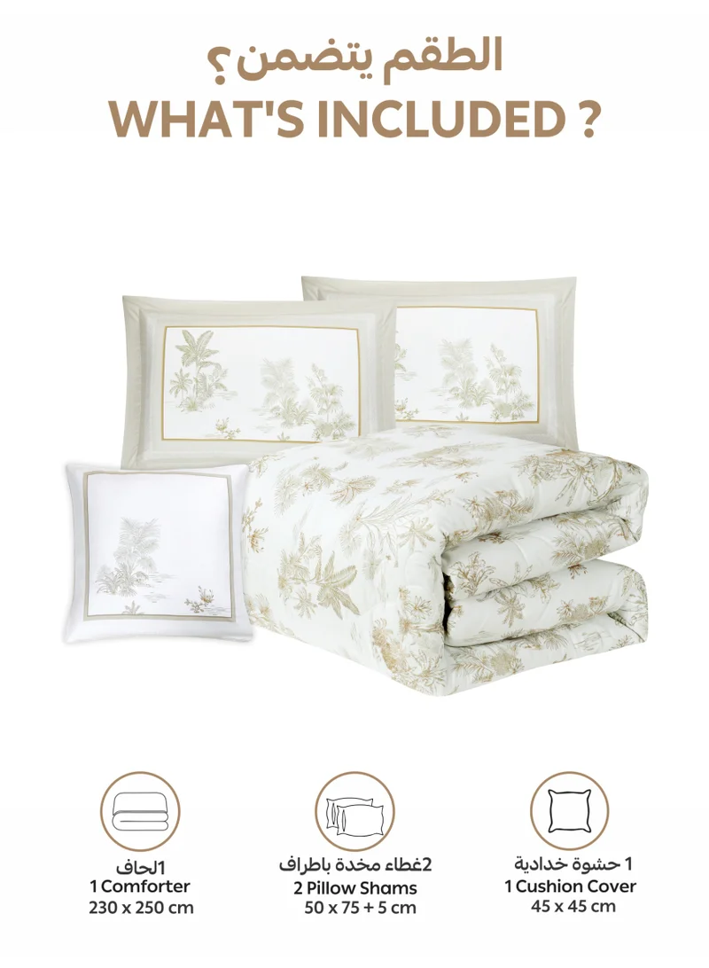 Donetella Bedding Comforter Set, King Size 250x230cm - 4-Pcs Digital Print Quilted Bed Set, Microfiber Fabric - 1 Comforter, 2 Pillow Shams,1 Cushion Cover.