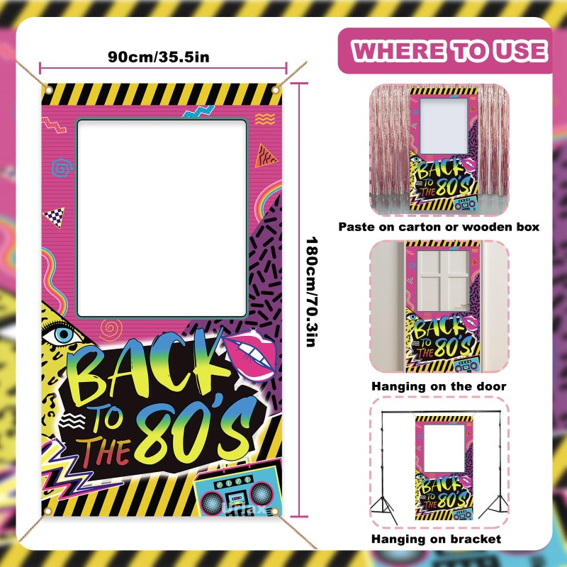 Urlax Back to The 80s Photo Booth Props Colorful Retro Party Decorations 1980s Hip Hop Disco Rock Theme Birthday Picture Booth Frame Backdrop for Throwback Party Supplies 35.5 x 71 in - Image 2
