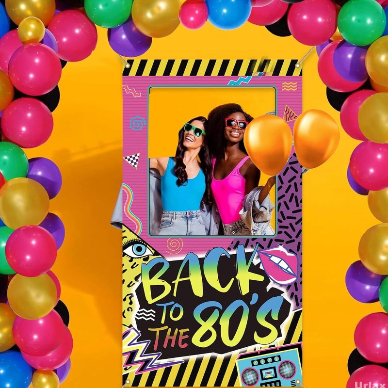 Urlax Back to The 80s Photo Booth Props Colorful Retro Party Decorations 1980s Hip Hop Disco Rock Theme Birthday Picture Booth Frame Backdrop for Throwback Party Supplies 35.5 x 71 in - Image 3
