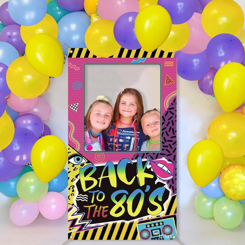 Urlax Back to The 80s Photo Booth Props Colorful Retro Party Decorations 1980s Hip Hop Disco Rock Theme Birthday Picture Booth Frame Backdrop for Throwback Party Supplies 35.5 x 71 in - Image 5