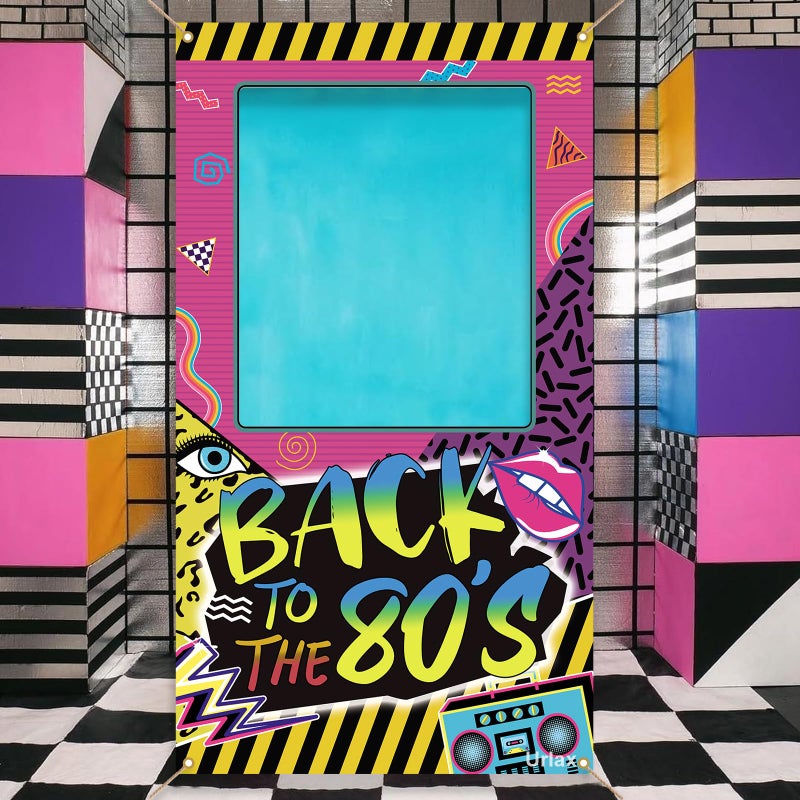 Urlax Back to The 80s Photo Booth Props Colorful Retro Party Decorations 1980s Hip Hop Disco Rock Theme Birthday Picture Booth Frame Backdrop for Throwback Party Supplies 35.5 x 71 in - Image 4