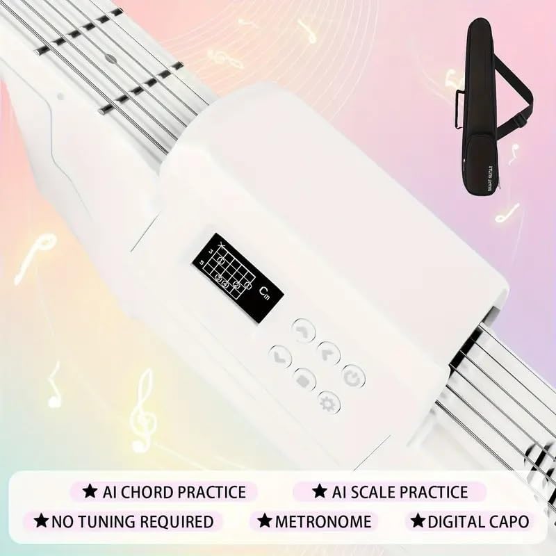 Megarya جيتار ميغ أريا الذكي بتقنية MIDI الذكية - هجين كهربائي/صوتي، نظام ممارسة صامت، أبيض - Image 3
