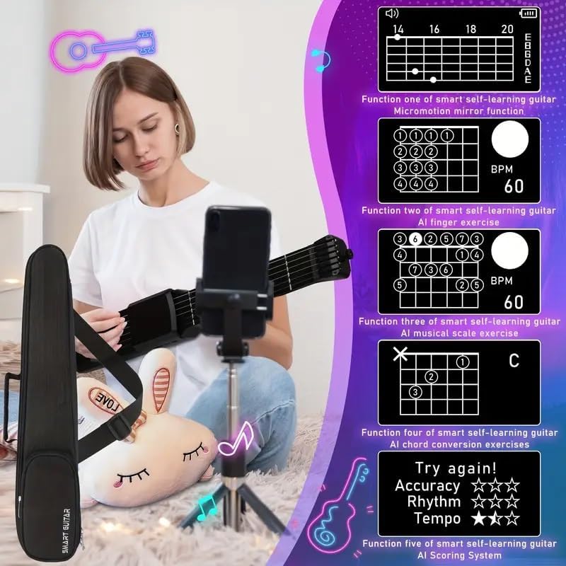 Megarya جيتار ميغ أريا الذكي بتقنية MIDI الذكية - هجين كهربائي/صوتي، نظام ممارسة صامت، أبيض - Image 5