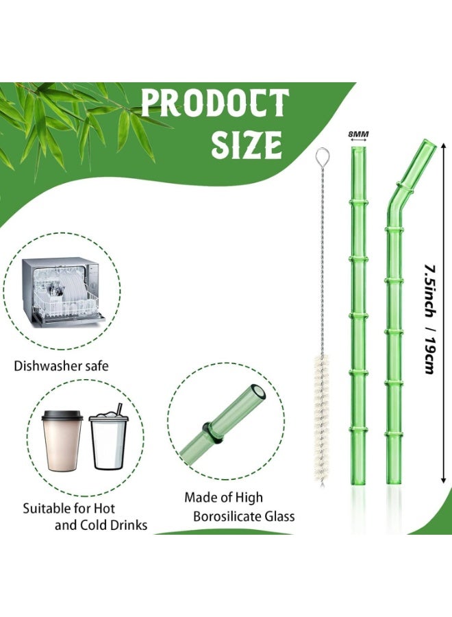 MOMENT MOMENT 4 Pcs Reusable Glass Straws, Green Bamboo Shape glass straws, Colorful Drinking Straws, Size 7.5" x 8MM, Clear Glass Straw and a Cleaning Brush, Perfect for Smoothies, Tea, Juice - Image 5
