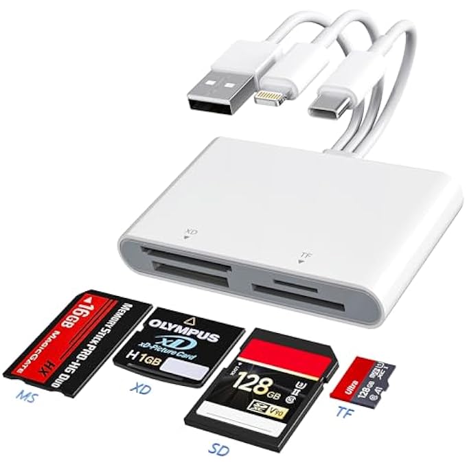 rayihni MEMORY STICK PRO DUO ADAPTER - XD PICTURE CARD READER FOR IPHONE/USB C/A, 4 IN 1 SD/TF/MS/XD CARD READER ADAPTER SONY CYBERSHOT CARD READER SUPPORT IPHONE 17/16/15/14/13/12/11/PAD/PC/ANDROID/LAPTOP - Image 1