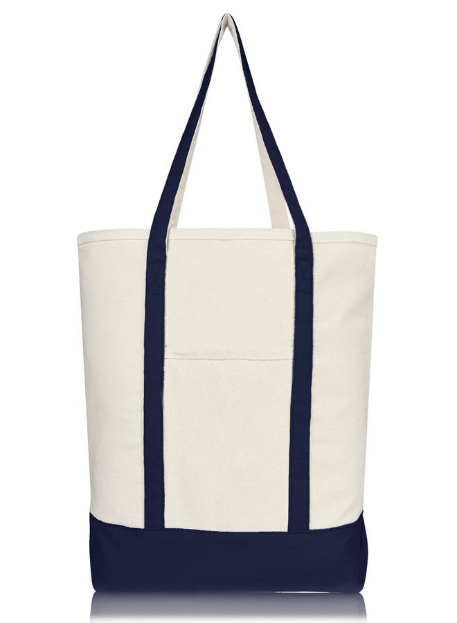 DALIX 22" Large Cotton Canvas Zippered Shopping Tote Grocery Bag in Navy Blue - Image 3