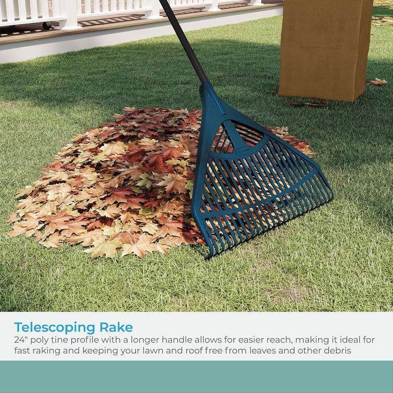 suncast Suncast Telescoping Rake with 24Inch Poly Tine Profile Extendable Steel Core Shaft 66Inch Reach and Flexible Curved Tines Loyal Blue Made in The USA  - Image 3