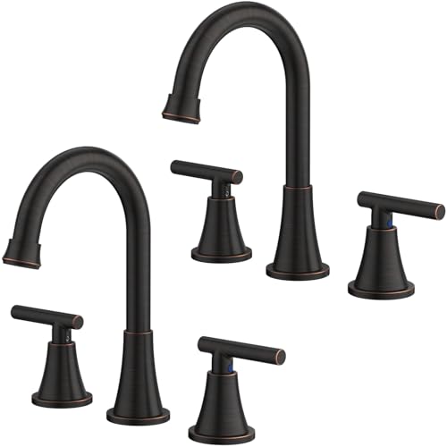 Hurran Bathroom Faucets for Sink 3 Hole, Hurran Oil Rubbed Bronze Bathroom Sink Faucet with Pop-up Drain and Supply Lines, Stainless Steel Lead-Free Widespread Faucet for Vanity RV, 2 Pack - Image 1