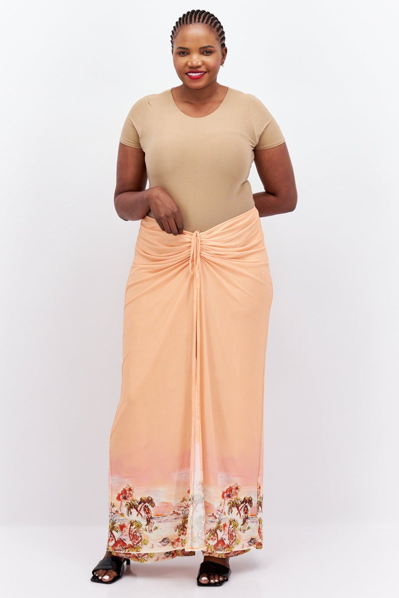 Royalty by Maluma Women Regular Fit Floral Print Wide Leg Pant, Pale Orange - Image 3