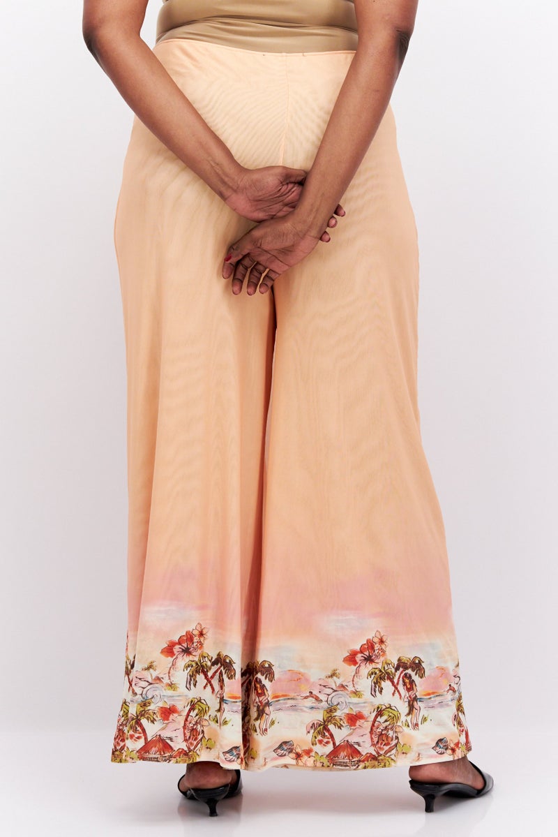 Royalty by Maluma Women Regular Fit Floral Print Wide Leg Pant, Pale Orange - Image 4