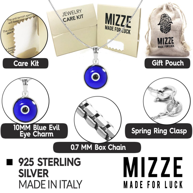 MIZZE Made for Luck تعويذة حماية العين الزرقاء من الزجاج على قلادة سلسلة صندوق فضية بطول 20 بوصة للرجال والنساء - مجوهرات العين الشريرة من الفضة الإسترلينية 925 - Image 5