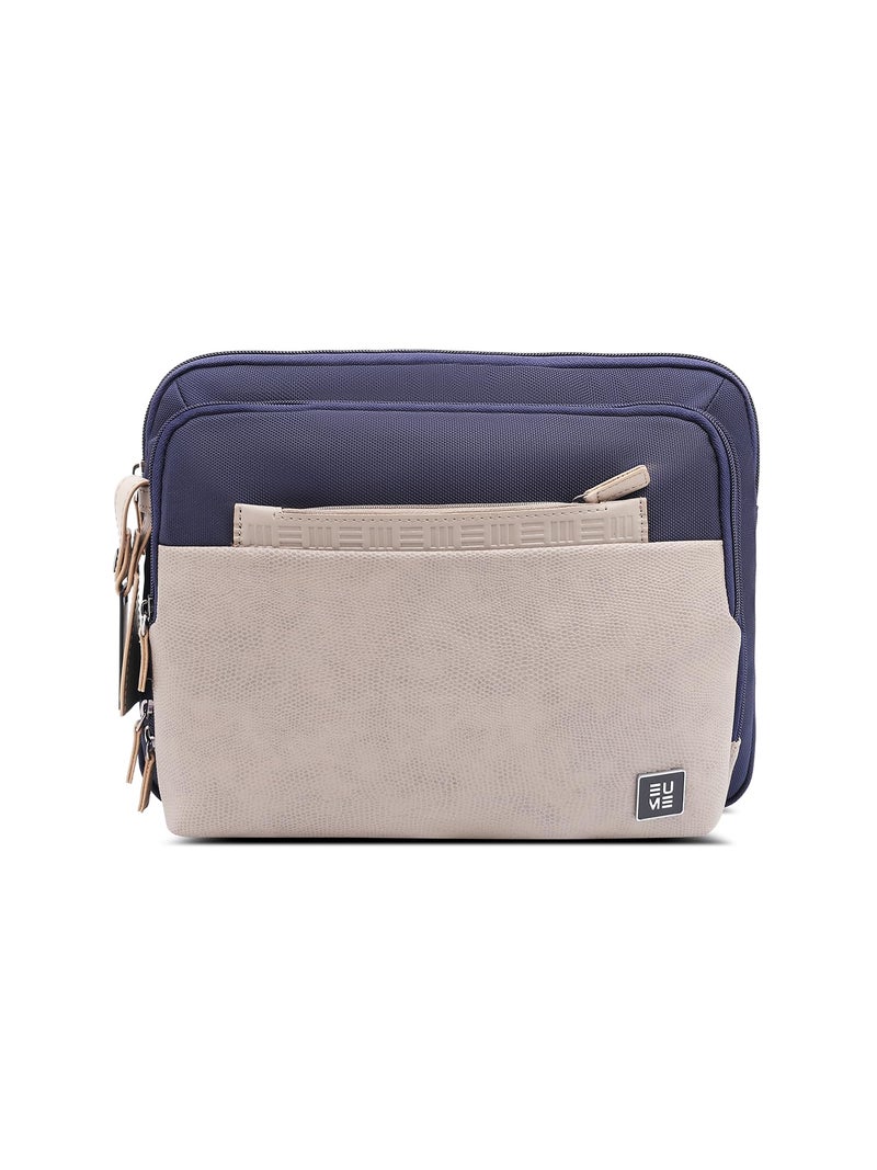 EUME Workport Laptop Sling Bag for Men & Women, Fits MacBook Neo, MacBook Air, iPad & Tablets Up to 13 Inch, Laptop Sleeve Office Bag, Multi Pockets, Vegan Leather & Nylon Fabric, Midnight Blue - Image 3