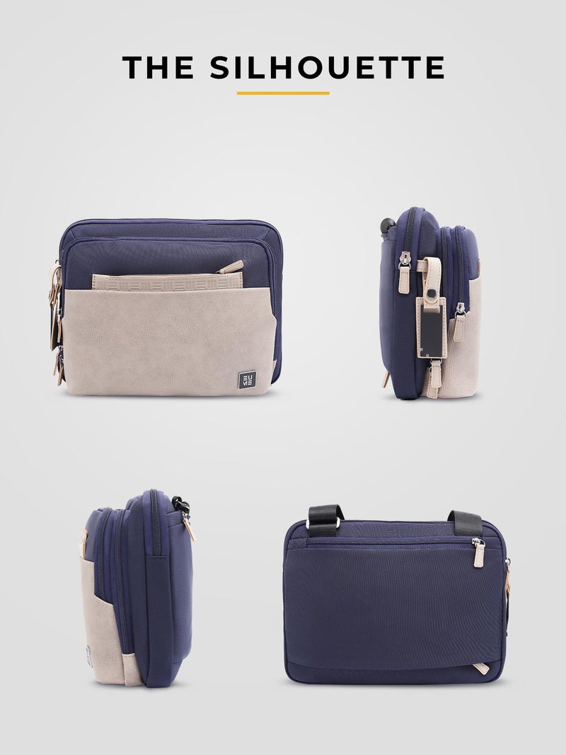 EUME Workport Laptop Sling Bag for Men & Women, Fits MacBook Neo, MacBook Air, iPad & Tablets Up to 13 Inch, Laptop Sleeve Office Bag, Multi Pockets, Vegan Leather & Nylon Fabric, Midnight Blue - Image 5
