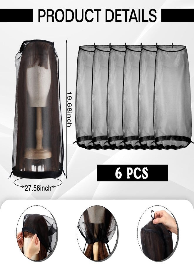 Loopeer 6 Pcs Wig Storage Bags Adjustable Wig Bag with Drawstring Portable Travel Organizer for keep from Dirt Dust(Black) - Image 2