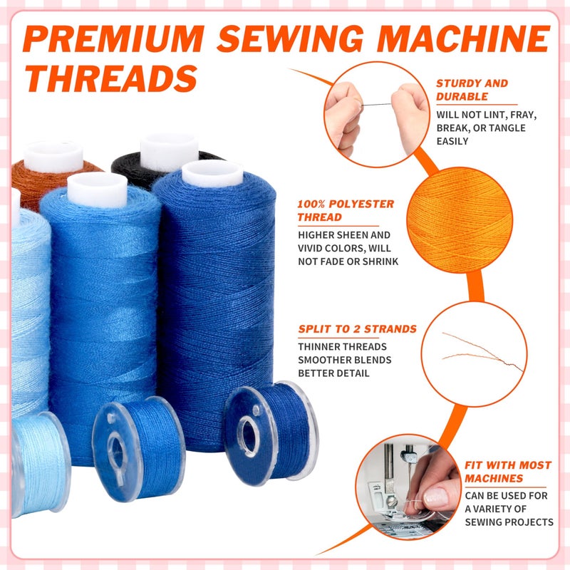 Bymore 125 Pcs Sewing Thread Kit, 36 Assorted Colors Machine Threads with Spools, 400 Yards Prewound Bobbins Set with 50 Machine Needles (70/9, 75/11, 90/14, 100/16 110/18) for Universal Sewing Machines Use - Image 3