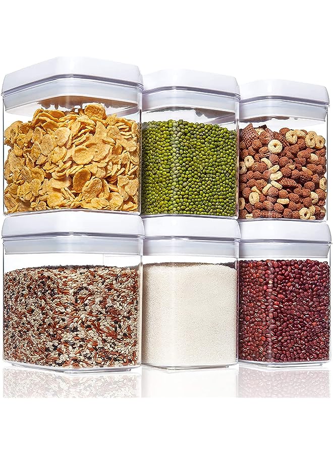 Jorunb 6 قطع جرة بلاستيكية محكمة الإغلاق بأغطية بيضاء عصرية، مجموعة حاويات تخزين الطعام الشفافة، جرار سباغيتي كبيرة لتنظيم المطبخ للطحين، الحلوى، الطعام الجاف (27 أونصة / 800 مل - 6 عبوات) - Image 1