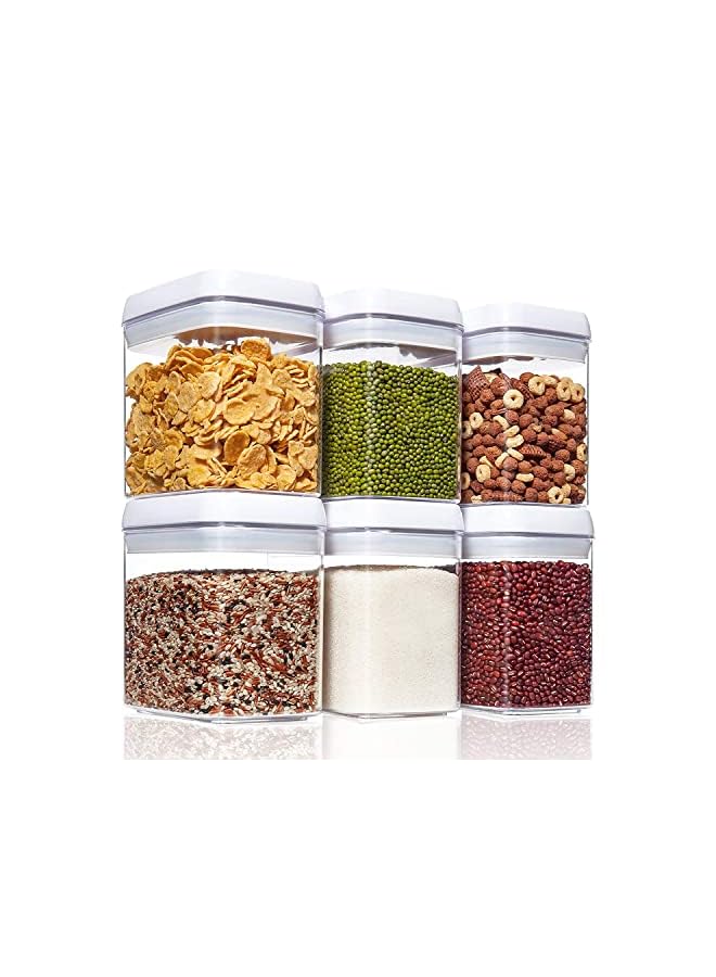 Jorunb 6 قطع جرة بلاستيكية محكمة الإغلاق بأغطية بيضاء عصرية، مجموعة حاويات تخزين الطعام الشفافة، جرار سباغيتي كبيرة لتنظيم المطبخ للطحين، الحلوى، الطعام الجاف (27 أونصة / 800 مل - 6 عبوات) - Image 2