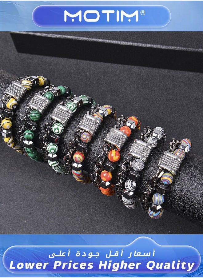 Motim - Double-layer Natural Stone & Stainless steel Bracelet for Men Women Handheld Accessories Unisex Beads Stretch Bracelets Set - Image 1