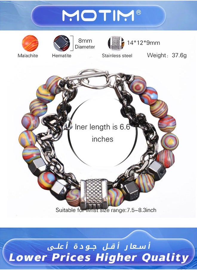 Motim - Double-layer Natural Stone & Stainless steel Bracelet for Men Women Handheld Accessories Unisex Beads Stretch Bracelets Set - Image 1