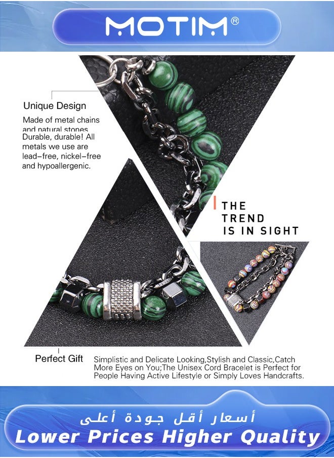 Motim - Double-layer Natural Stone & Stainless steel Bracelet for Men Women Handheld Accessories Unisex Beads Stretch Bracelets Set - Image 1