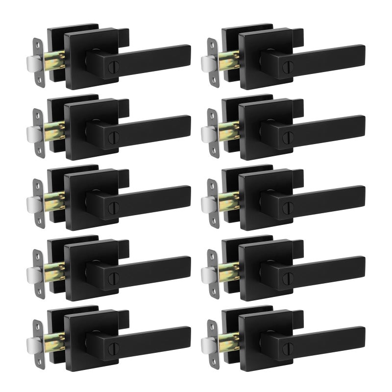 AIKKIL 10 Pack Black Door Handle Interior Privacy Door Levers Set Keyless Square Door Knob Lock for Bedroom or Bathroom Heavy Duty Door Handles with Reversible Handle for Left Right Sided Doors