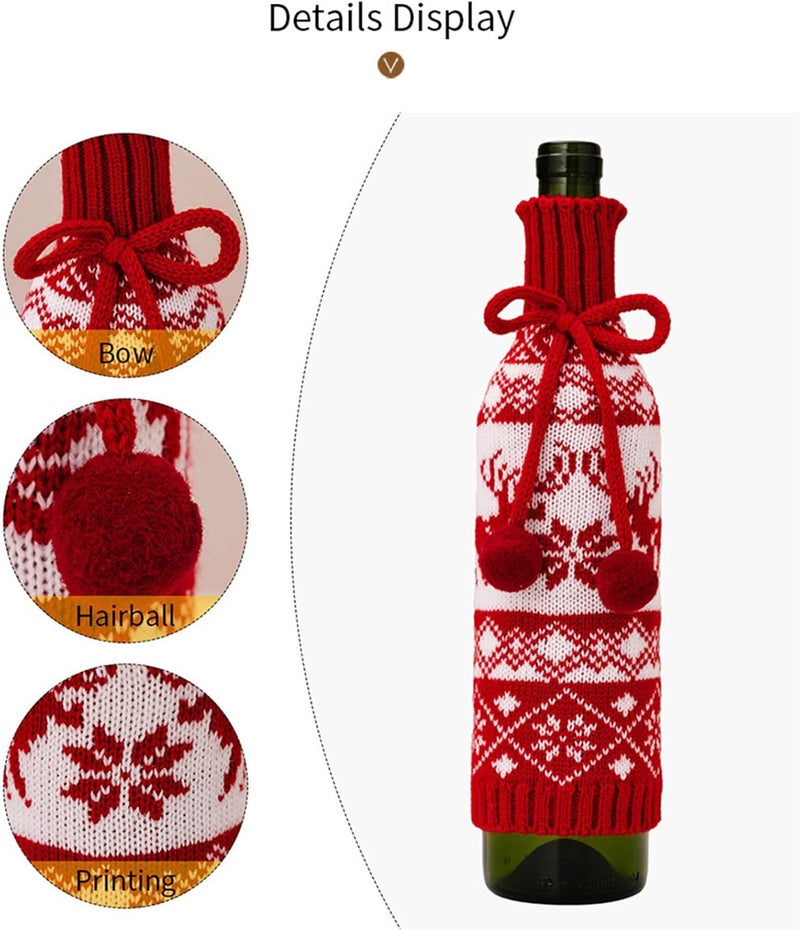 Christmas Themed Snowflake Knits Wine Bottle Covers Wine Protectors for Table Top Christmas Decorations Knits Snowflake Sweaters - Image 3