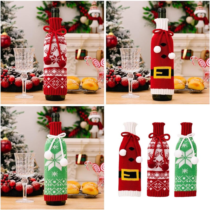 Christmas Themed Snowflake Knits Wine Bottle Covers Wine Protectors for Table Top Christmas Decorations Knits Snowflake Sweaters - Image 2